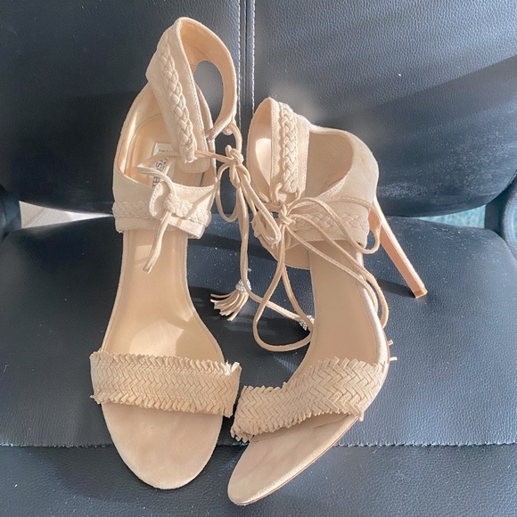 Badgley Mischka Shoes - BADGLEY MISCHKA BOMBAY Stiletto Heeled Suede Sandals Nude/Cream Size 10